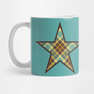 Brown star filled with yellow, brown and blue plaid Mug